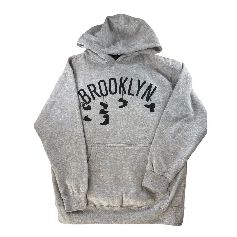 NBA Brooklyn Nets Hoodie Grey Pullover Sweatshirt Youth Boys‎ Medium NEW